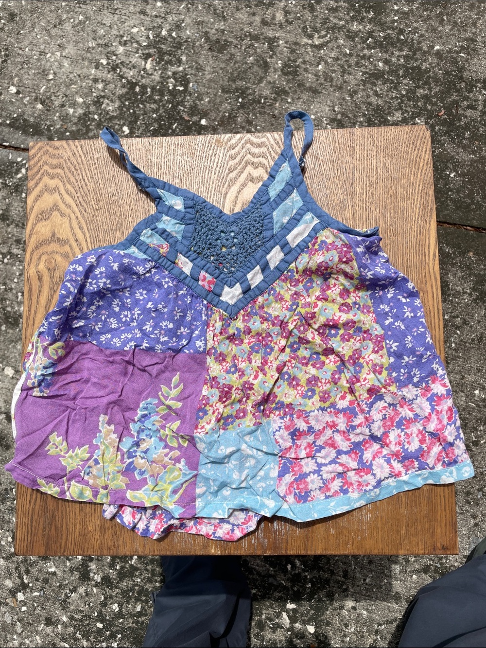 Boho Patchwork Floral Cami Tank Top in Purple and Blue